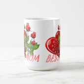 最高の母、赤いハートおよびグ葉リーン コーヒーマグカップ (中央)