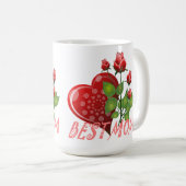 最高の母、赤いハートおよびグ葉リーン コーヒーマグカップ (正面右)