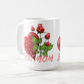 最高の母、赤いハートおよびグ葉リーン コーヒーマグカップ (正面左)