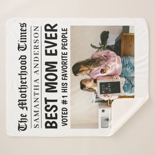 最高の母Ever新聞名前をカスタムする&写真 シェルパブランケット (正面(横))