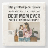 最高の母Ever新聞名前をカスタムする&写真 ストーンコースター (正面)