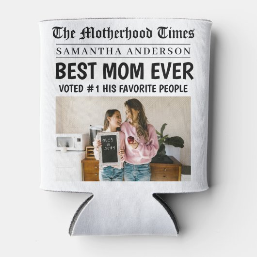 最高の母Ever新聞名前をカスタムする&写真 缶クーラー (正面)