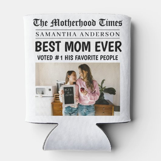 最高の母Ever新聞名前をカスタムする&写真 缶クーラー (裏面)