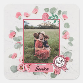 最高の母Ever Badge母の写真名 スクエアシール