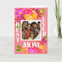 最高の母Ever Bright Water Color花模様フォトカード