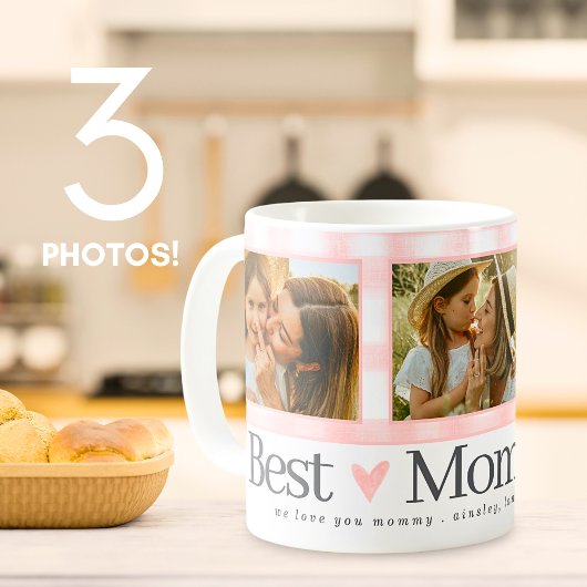 最高の母Ever Ginghamハート3 Photo Mother's Day コーヒーマグカップ