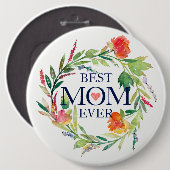 最高の母Ever-Waterカラーフラワーズリース 缶バッジ (正面&裏面)