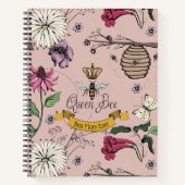 最高の母Mom Ever Queen Bee and Crown Pink Notebook ノートブック (正面)