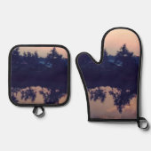 最高の無地のカラー銀色キルティング保温法 鍋つかみ&鍋敷きセット (正面)