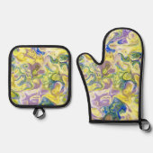 最高の無地のカラー銀色キルティング保温法 鍋つかみ&鍋敷きセット (正面)