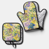 最高の無地のカラー銀色キルティング保温法 鍋つかみ&鍋敷きセット (正面/裏面)