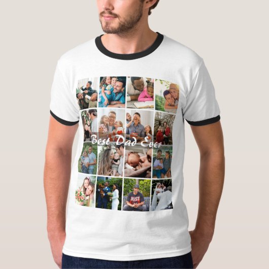 最高の父さん 16枚フォトコラージュ パーソナライズド Tシャツ (正面)