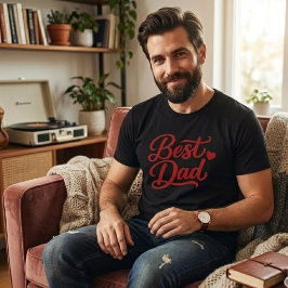 最高の父スクリプト赤ハートミニマリストメンズTシャツ Tシャツ