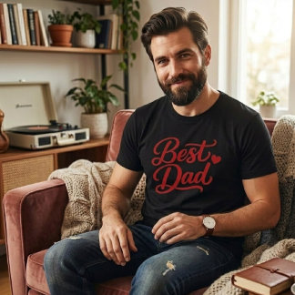 最高の父スクリプト赤ハートミニマリストメンズTシャツ Tシャツ