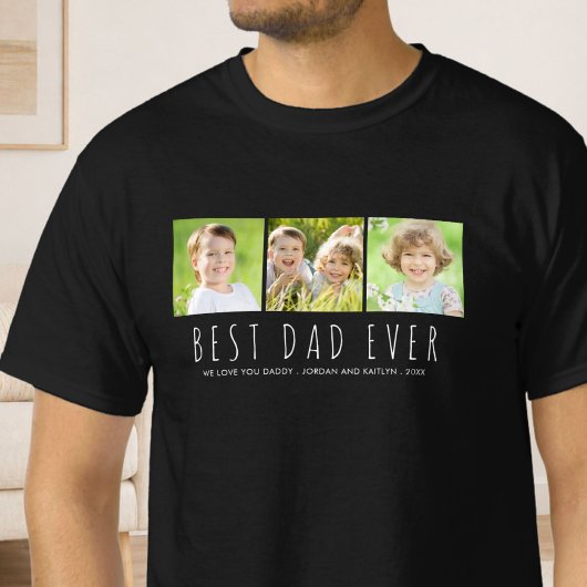 最高の父3枚の写真モダンなタイポグラフィ Tシャツ