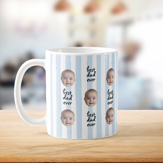 最高の父 ストライプ 赤ちゃん顔のカスタムフォト コーヒーマグカップ