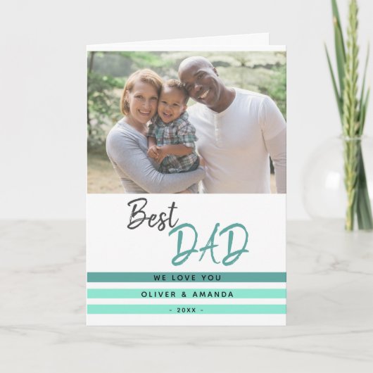 最高の父 ターコイズ スクリプト 父の日 フォト カード (正面)