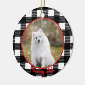 最高の犬のカスタム名プレイドクリスマス セラミックオーナメント (左)