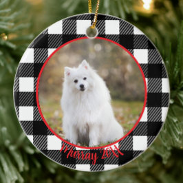 最高の犬のカスタム名プレイドクリスマス セラミックオーナメント