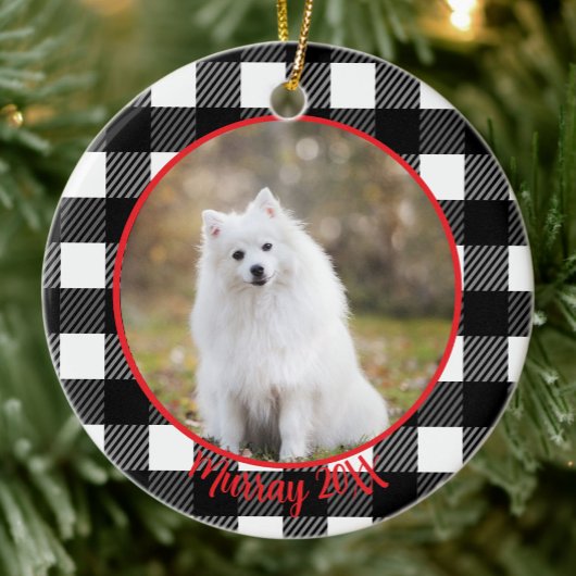 最高の犬のカスタム名プレイドクリスマス セラミックオーナメント