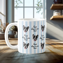 最高の犬のママ ストライプ ペットの顔の写真 コーヒーマグカップ