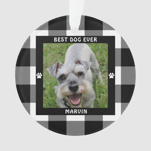 最高の犬の写真 黒と白のバイカラー・チェック オーナメント (正面)