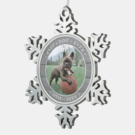 最高の犬 シンプル フォト グレー 偽の木 スノーフレークピューターオーナメント (右)