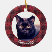 最高の猫のカスタム名クリスマス ペットギフト セラミックオーナメント (正面)