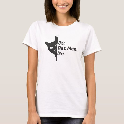 最高の猫のママがのぞいている猫 Tシャツ (正面)