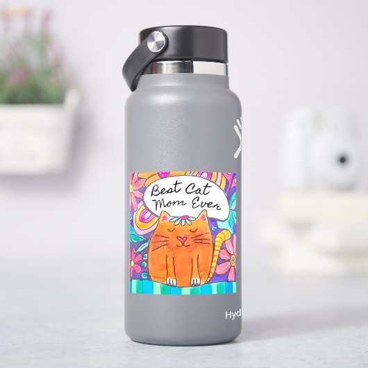 最高の猫のママ ギフトラベル シール (HydroFlask)