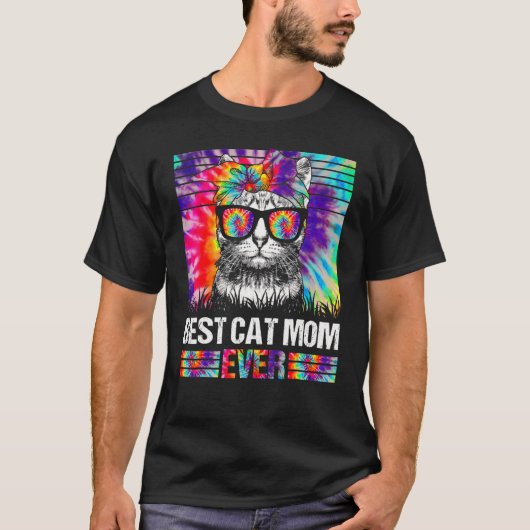 最高の猫のママ タイ染め ネコ母 母の日 C Tシャツ (正面)