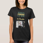 最高の猫のママ 写真 名前入り グリーン イエロー Tシャツ (正面)