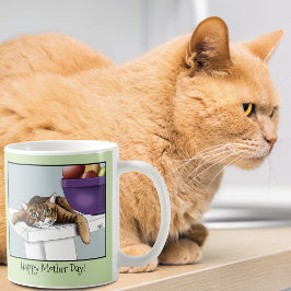 最高の猫のママ 甘いタビー猫 母の日 グリーン コーヒーマグカップ