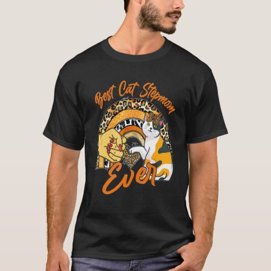 最高の猫の継母 猫 ヒョウ 虹の母 Tシャツ (正面)