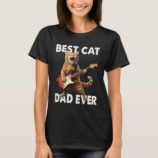 最高の猫パパだぜ ギターを弾く猫 ロックスター ロック Tシャツ (正面)