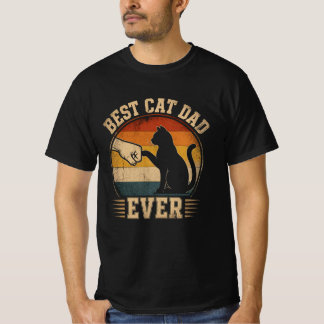 最高の猫パパだぜ レトロサンセットの拳 Tシャツ