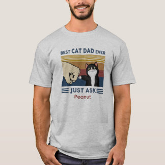最高の猫パパだって!ピーナッツに聞いてみてよ 面白い猫パパグッズ Tシャツ