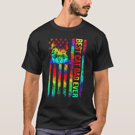 最高の猫パパ アメリカ国旗 タイ・ダイ 4th tシャツ (正面)