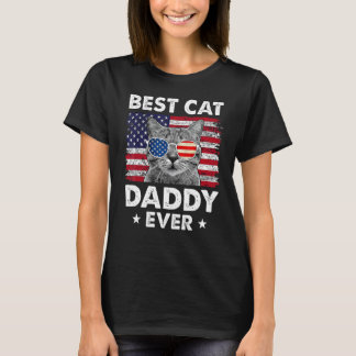 最高の猫パパ アメリカ国旗 ヴィンテージ 父の日グッズ Tシャツ