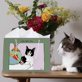最高の猫パパ タキシード猫 父の日 ラージペーパーバッグ