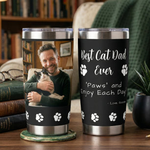 最高の猫パパ ポーズ ペット ブラック フォト コーヒー 保温保冷タンブラー