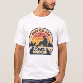 最高の猫パパ | レトロなビンテージ風の夕焼け 猫好き Tシャツ