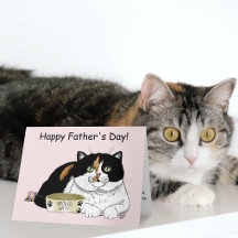 最高の猫パパ 三毛猫に甘やかされる父の日 ピンク