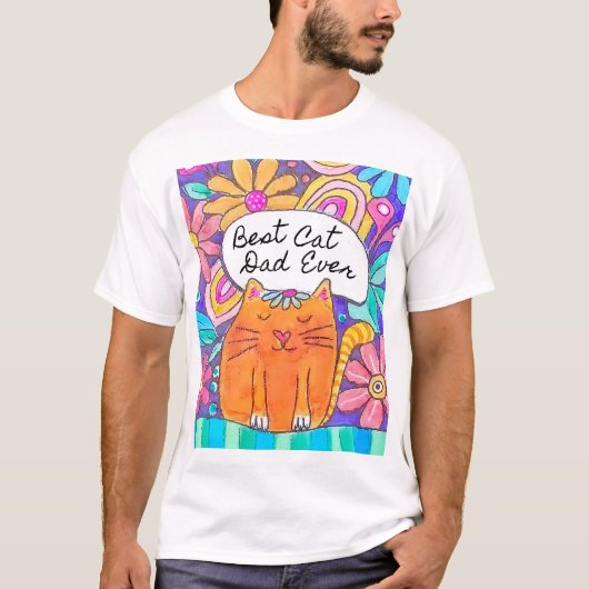 最高の猫パパ 水彩 猫好き Tシャツ (正面)