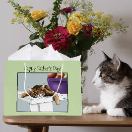 最高の猫パパ 甘いタビー猫 父の日 グリーン ラージペーパーバッグ
