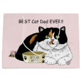 最高の猫パパ 贅沢な三色猫 父の日のピンク ラージペーパーバッグ (正面)