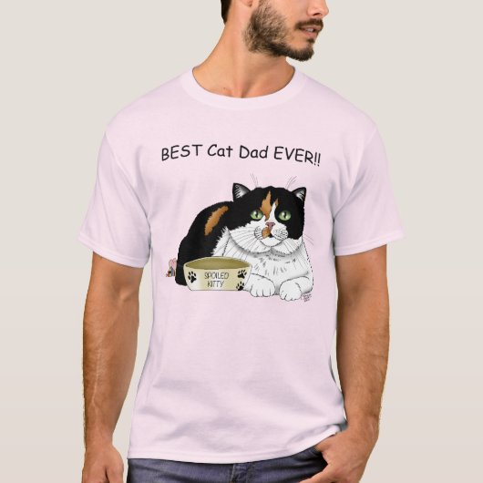 最高の猫パパ 贅沢な三色猫 父の日のピンク Tシャツ (正面)