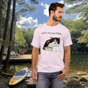 最高の猫パパ 贅沢な三色猫 父の日のピンク Tシャツ