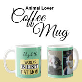 最高の猫ママ2 写真 名前 緑 黄色 コーヒーマグカップ