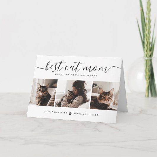 最高の猫ママ：カスタム母の日の猫の写真 カード (正面)